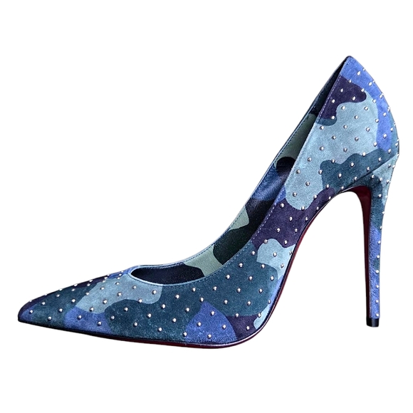 !SOLD! Christian Louboutin Kate Plume 100 Camo Studded Suede Pumps 36 - Picture 4 of 16